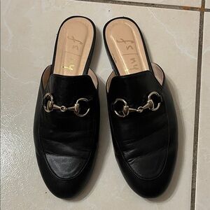 French Sole Black Mules with Gold Accents